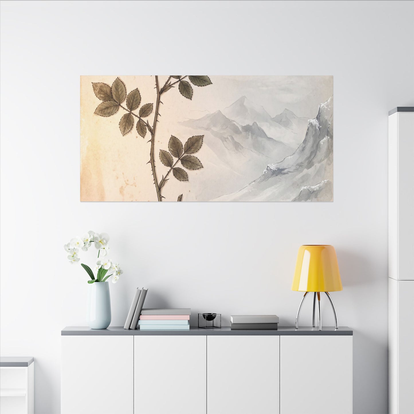 Winter Mountain Mist Herbarium Canvas Art | Earthy Decor