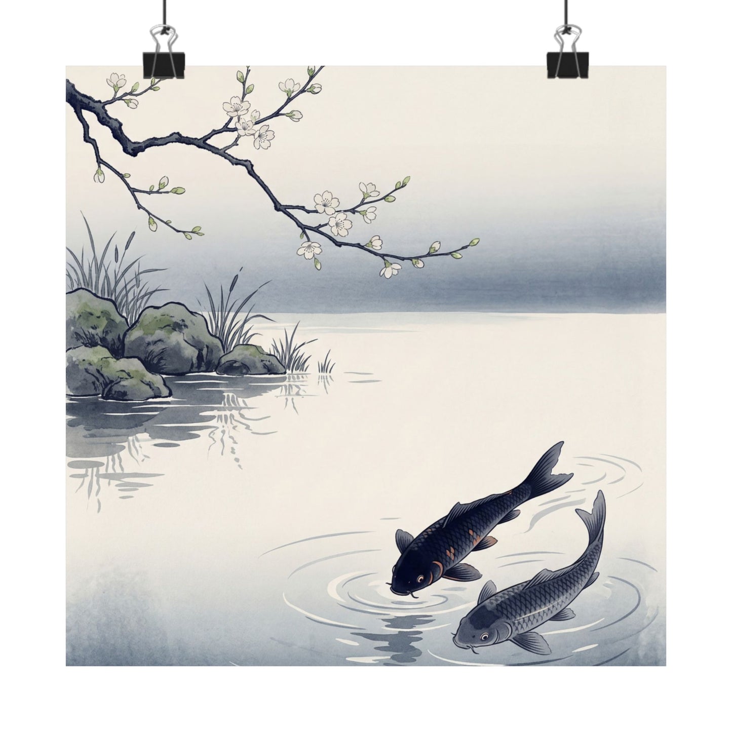 Calm Koi Pond Wall Art Print - Ukiyo E Inspired Zen Art Print
