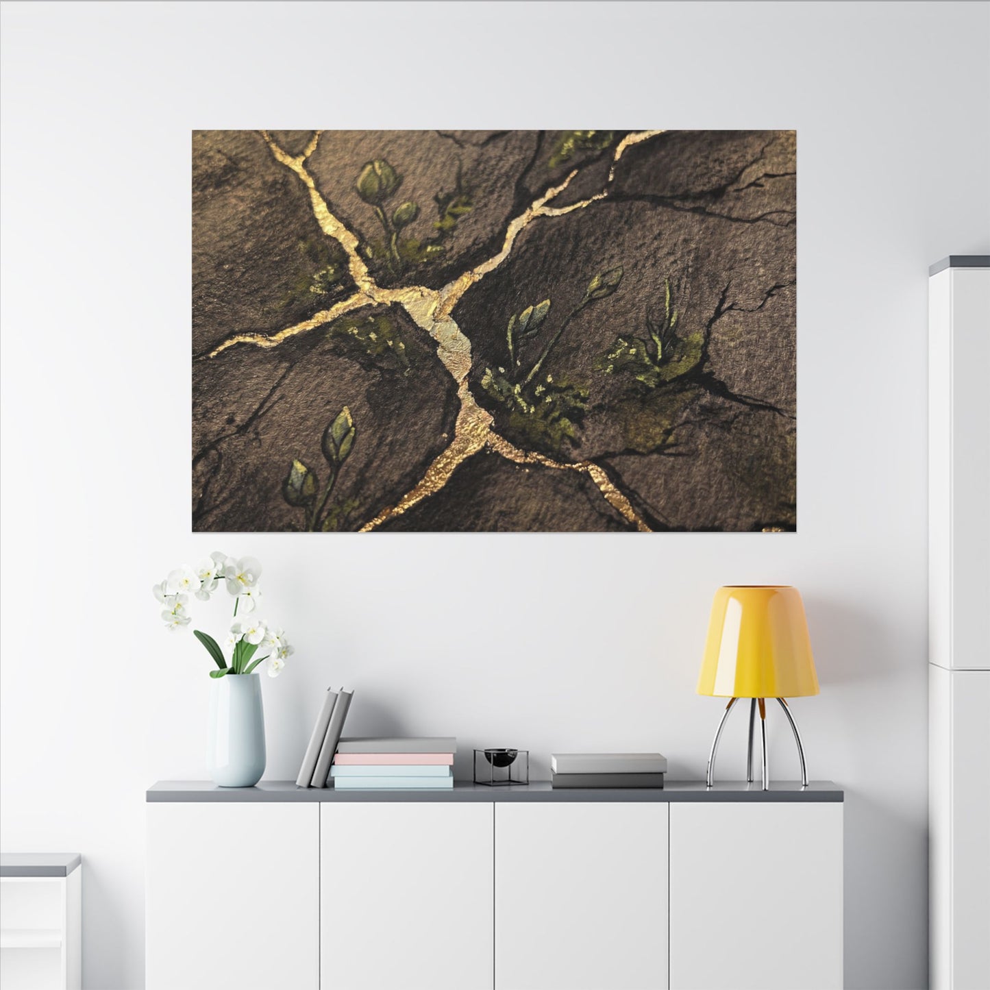 Spring Cracked Earth Charcoal Ink Canvas Art | Luxurious Decor