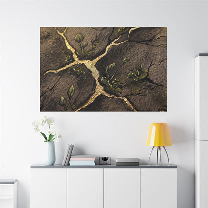 Spring Cracked Earth Charcoal Ink Canvas Art | Luxurious Decor