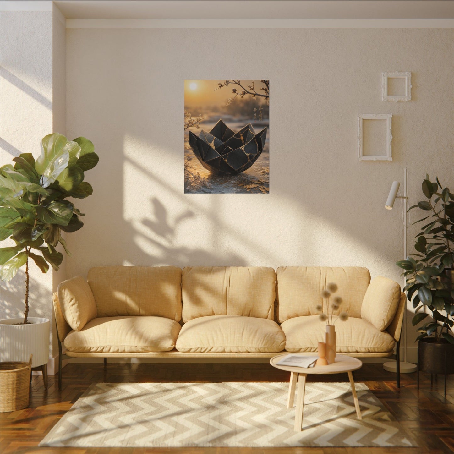 Kintsugi Paper Fold in Golden Hour | Gold Repair Canvas Art