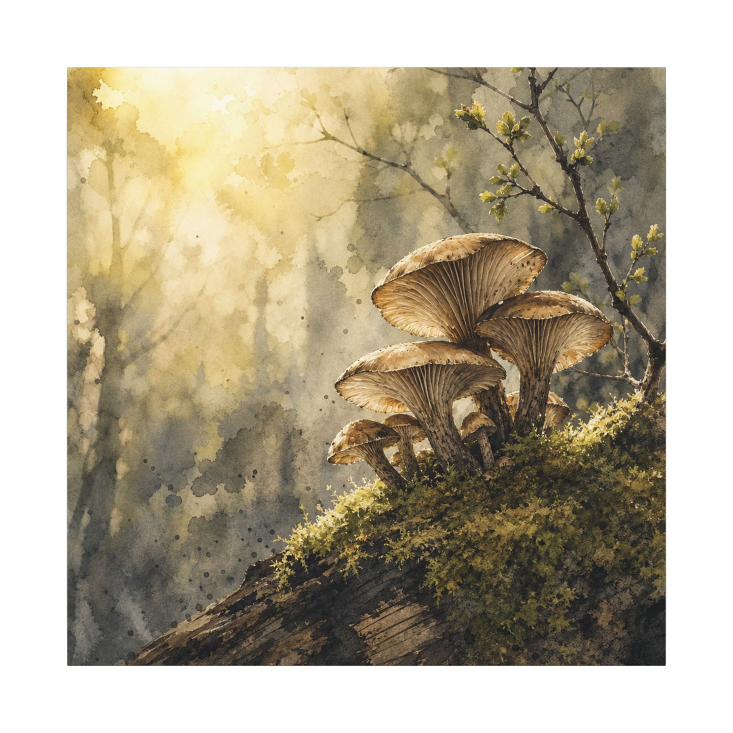 Wild Mushrooms Canvas Art | Spring Japandi Watercolor Art