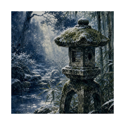 Zen Stone Lantern in Dappled | Sumi E Wall Art Print