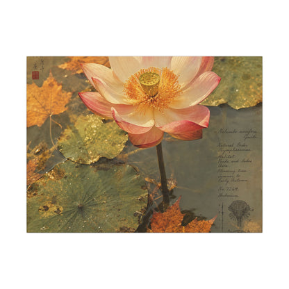 Autumn Lotus Flower Herbarium Canvas Art | Rustic Decor