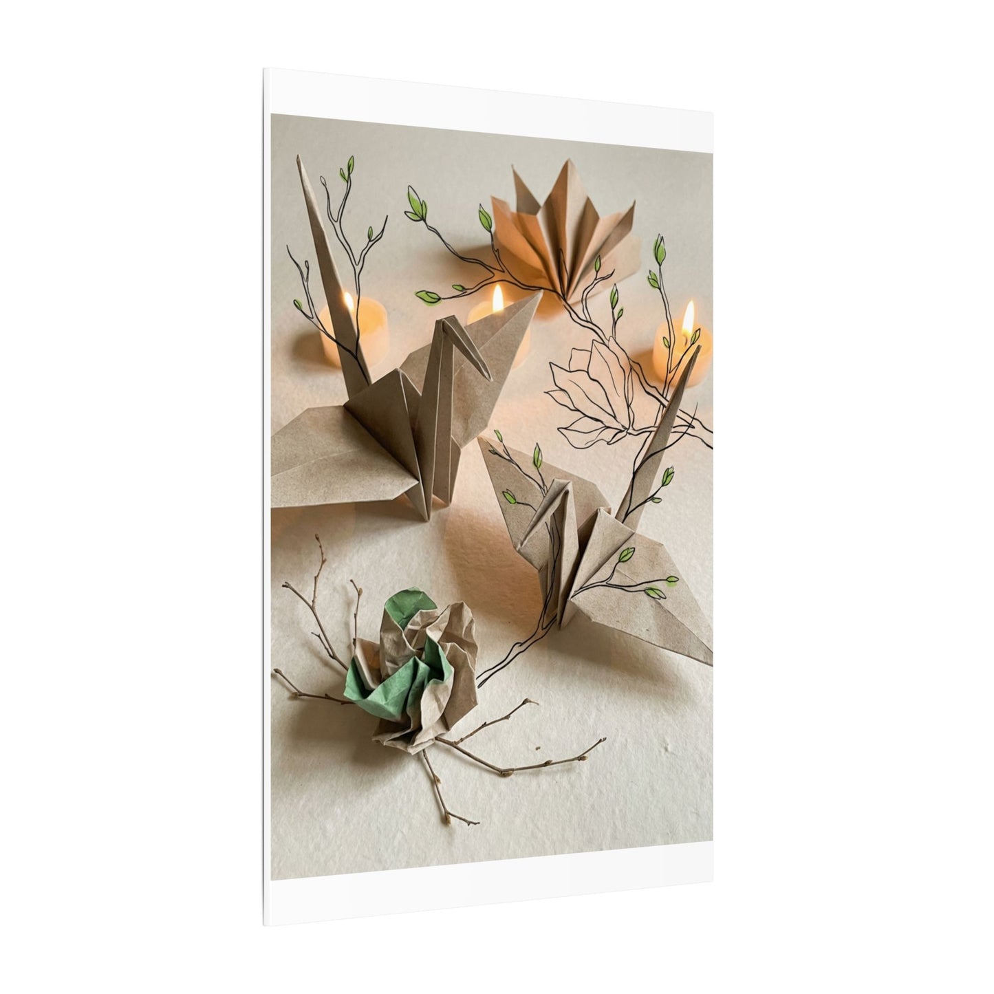 Paper Fold Spring Canvas Art | Japandi Earthy Design
