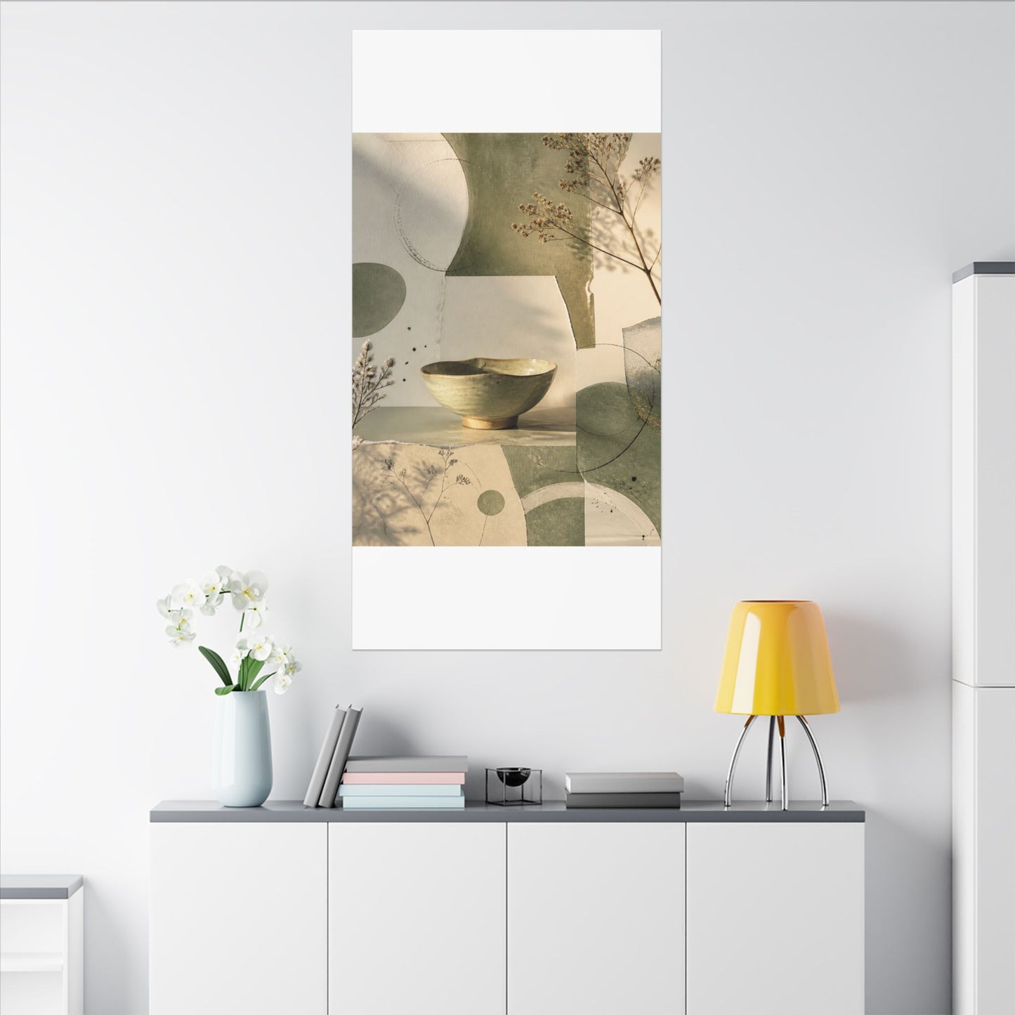 Warm Ceramic Bowl Canvas Art - Minimal Line Japandi