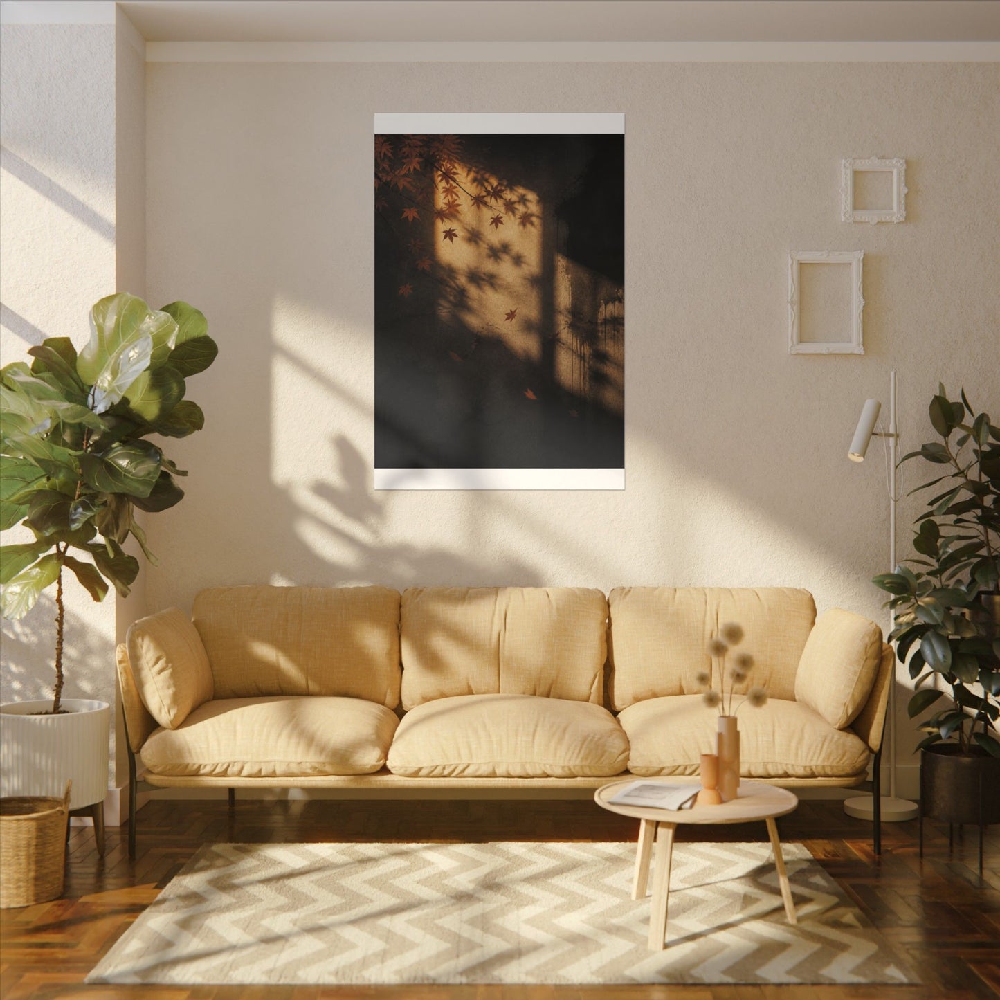 Shadow Play Canvas Art | Autumn Dark Japandi Charcoal Ink Art