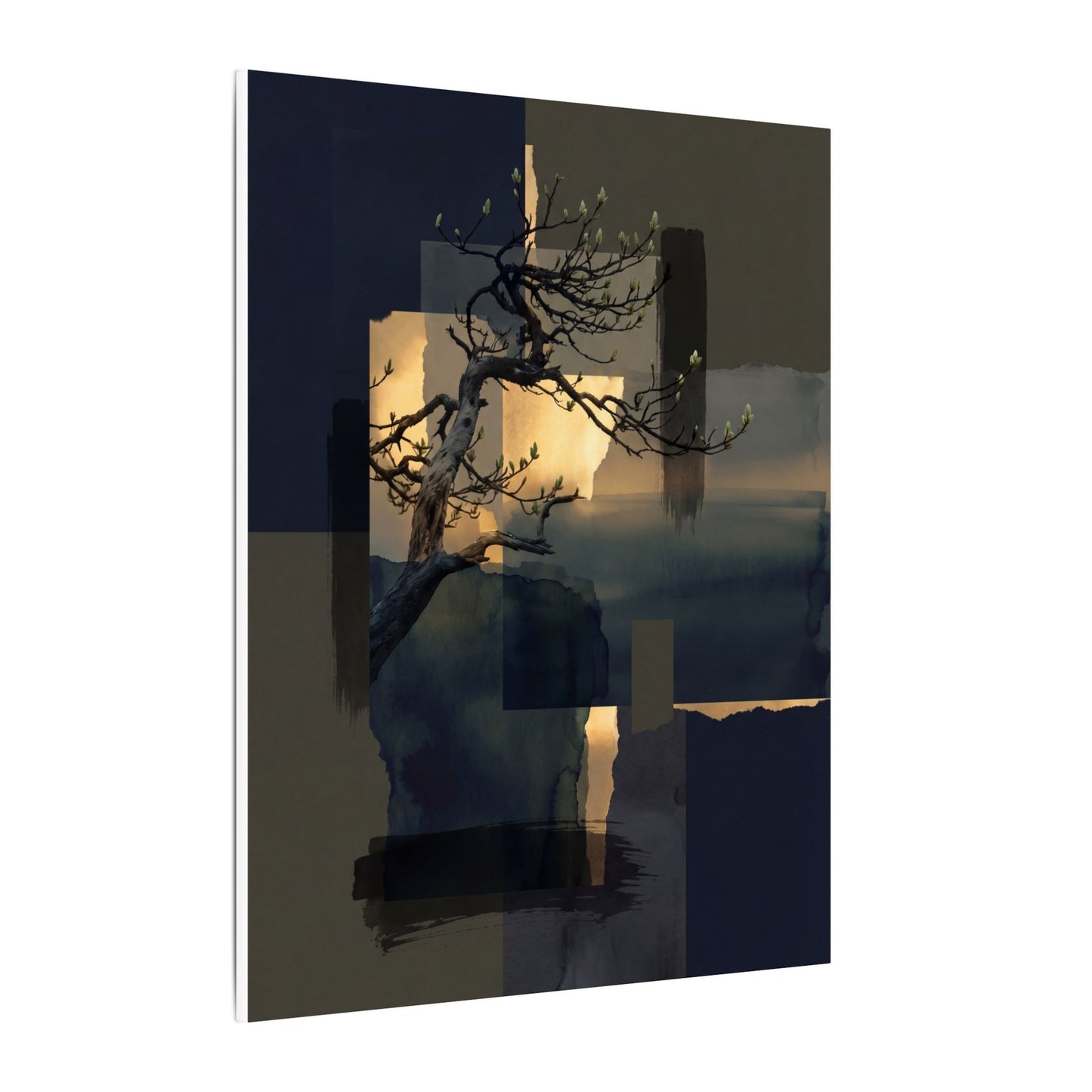Golden Hour Pine Tree Canvas Art - Dark Japandi Kanso
