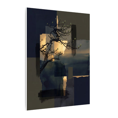 Golden Hour Pine Tree Canvas Art - Dark Japandi Kanso