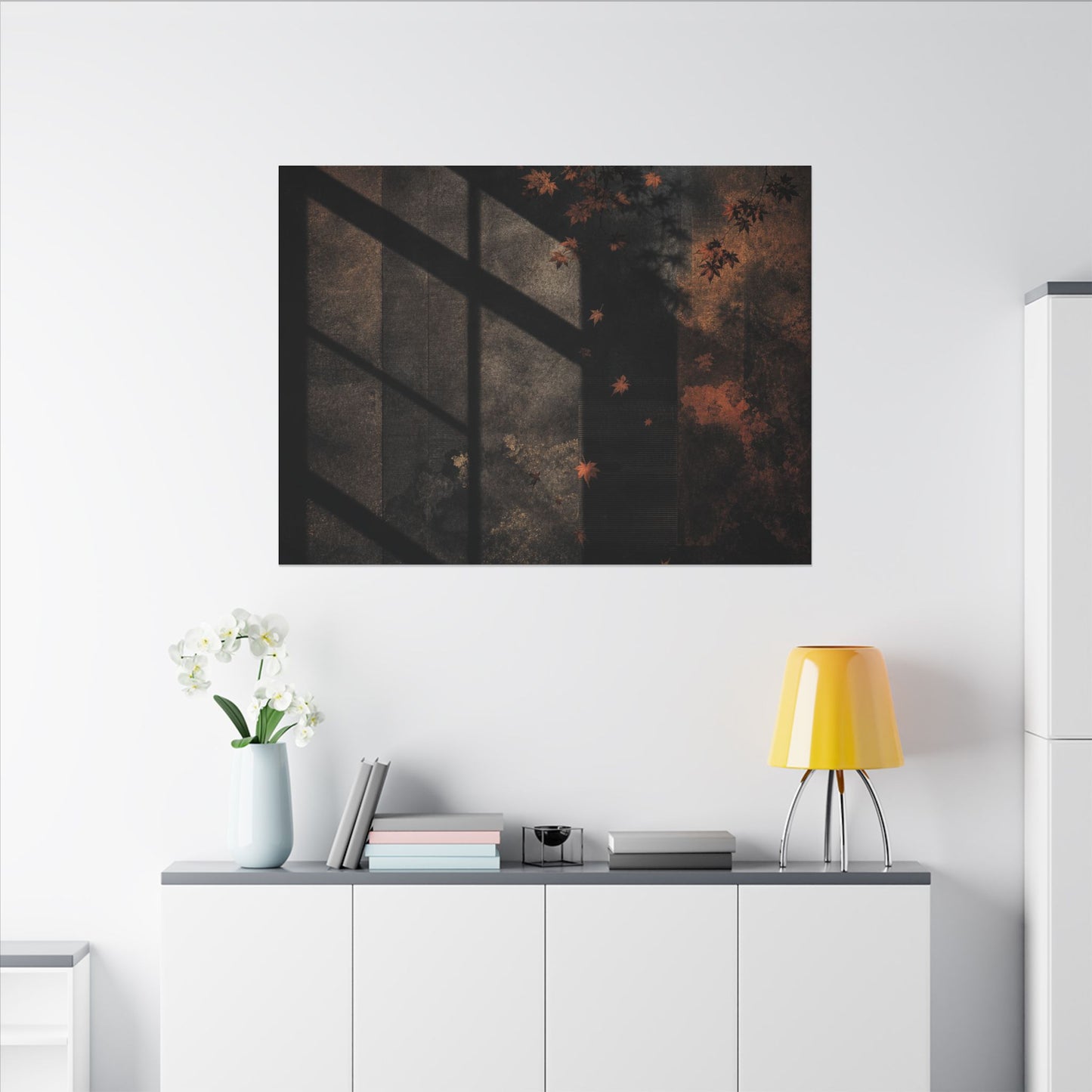 Sophisticated Shadow Play Canvas Art - Dark Texture Dark Japandi