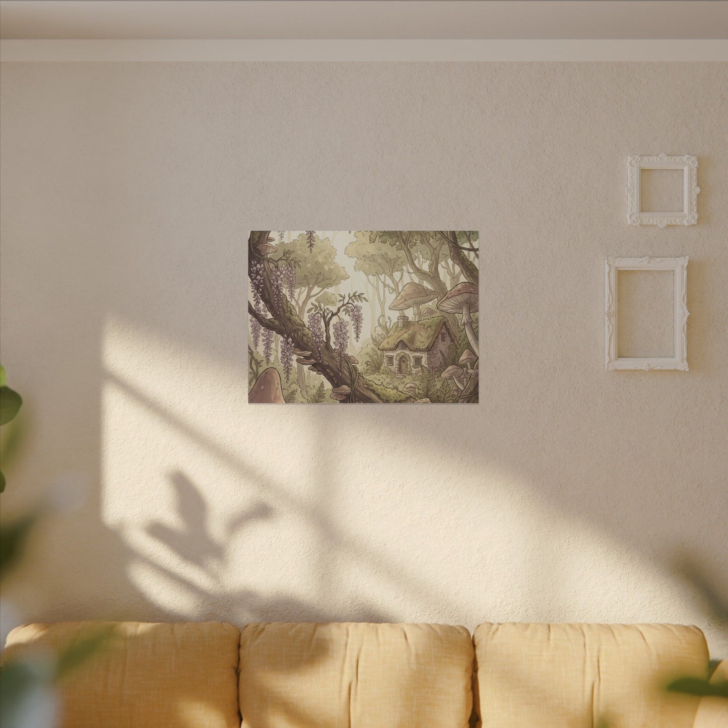 Summer Wisteria Mushroom Illustration Canvas Art | Enchanting Decor