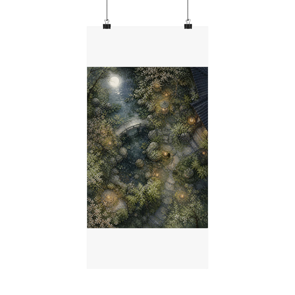 Spring Moonlit Garden Watercolor Wall Art Print | Earthy Decor