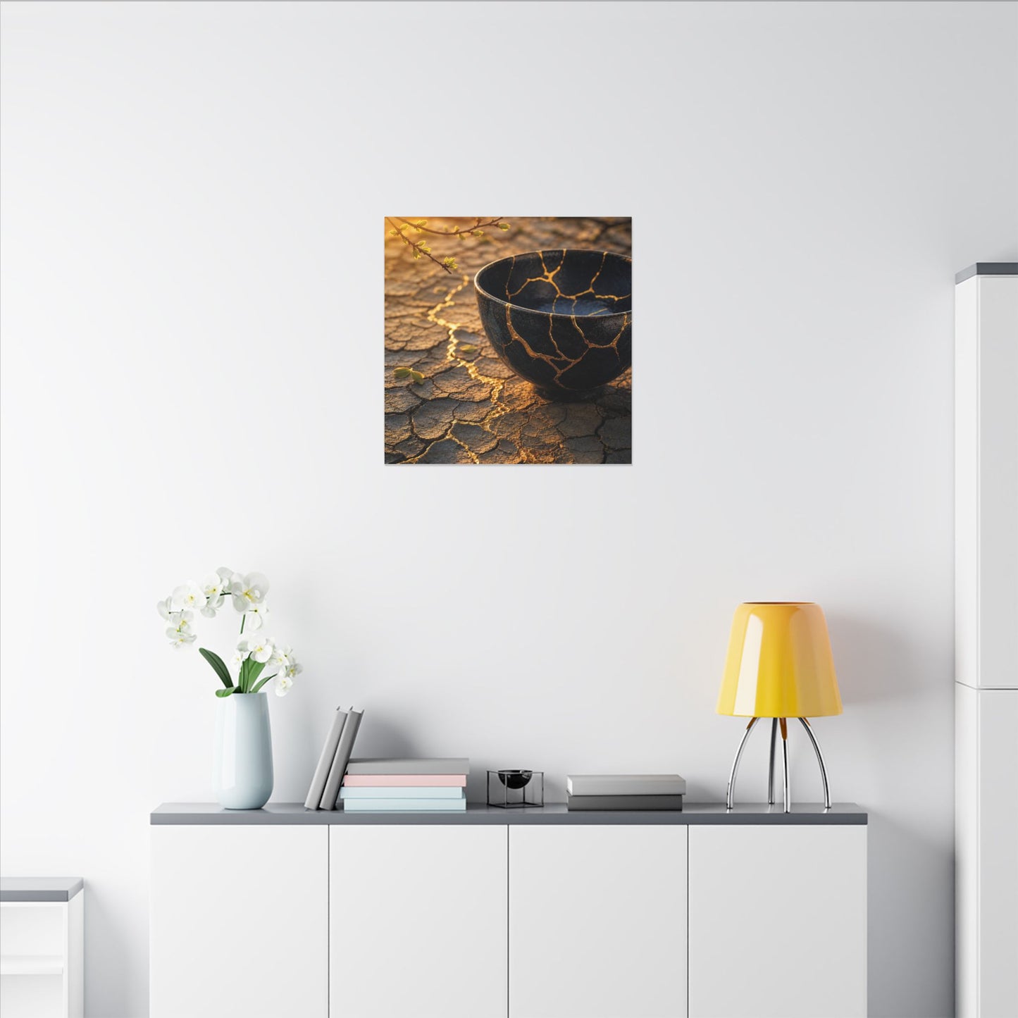 Golden Hour Cracked Earth Canvas Art - Kintsugi Fukinsei