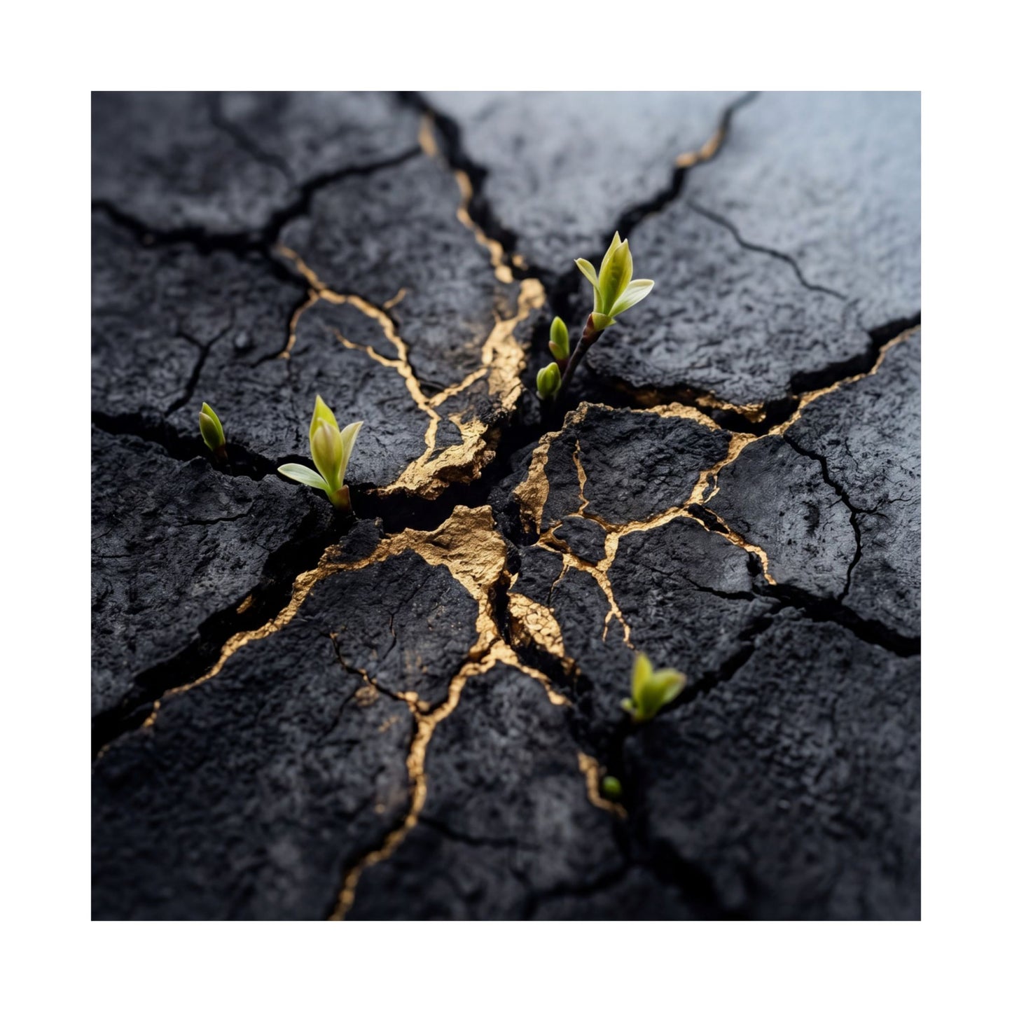 Spring Cracked Earth Charcoal Ink Wall Art Print | Moody Decor