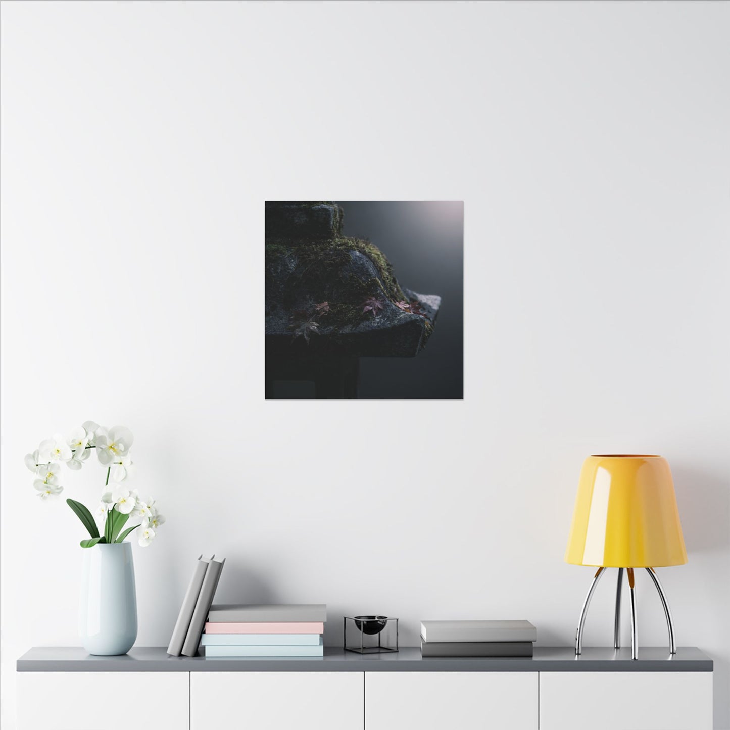 Stone Lantern Moody Minimal Canvas Art | Sophisticated Dark Japandi Art