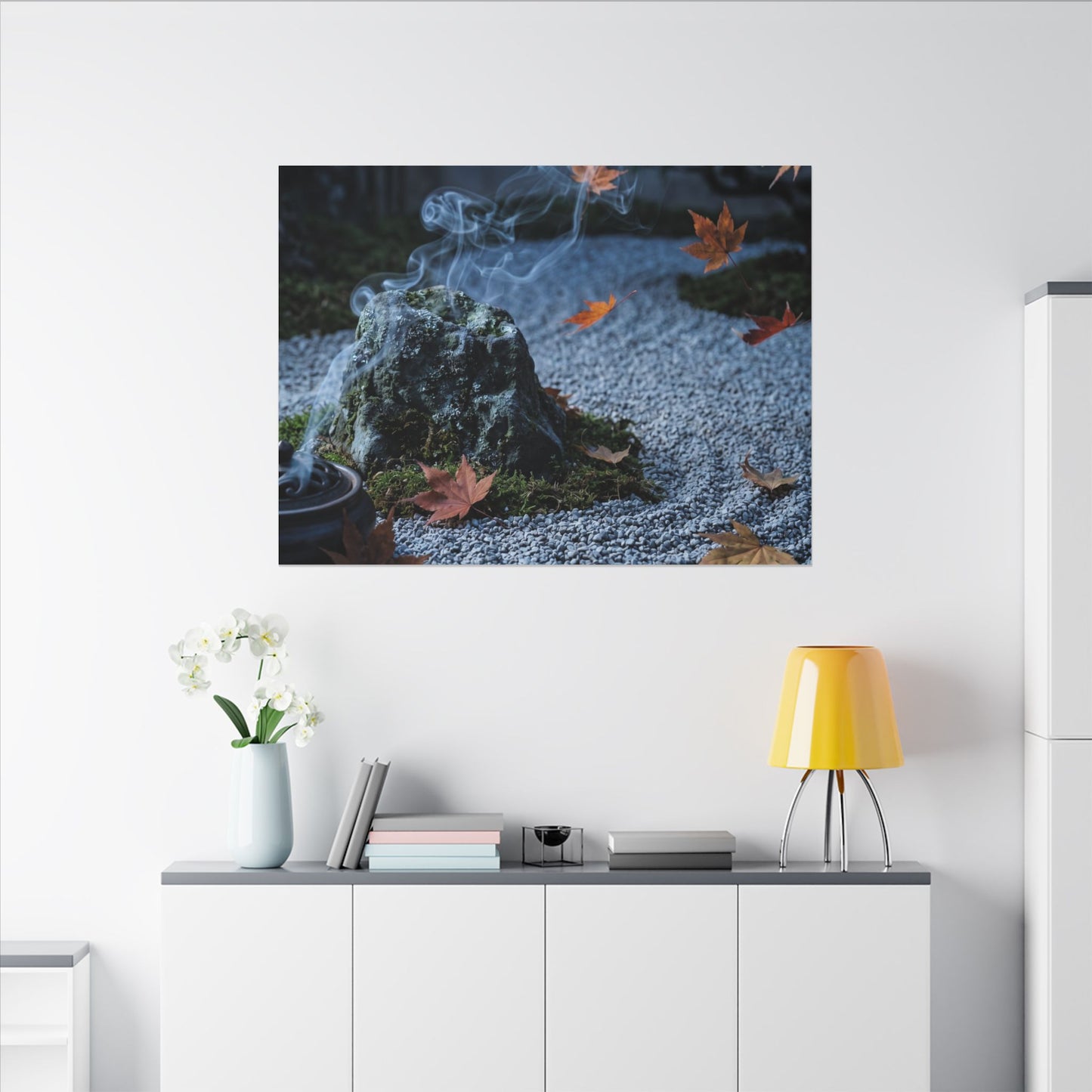 Autumn Incense Smoke Karesansui Canvas Art | Calm Decor