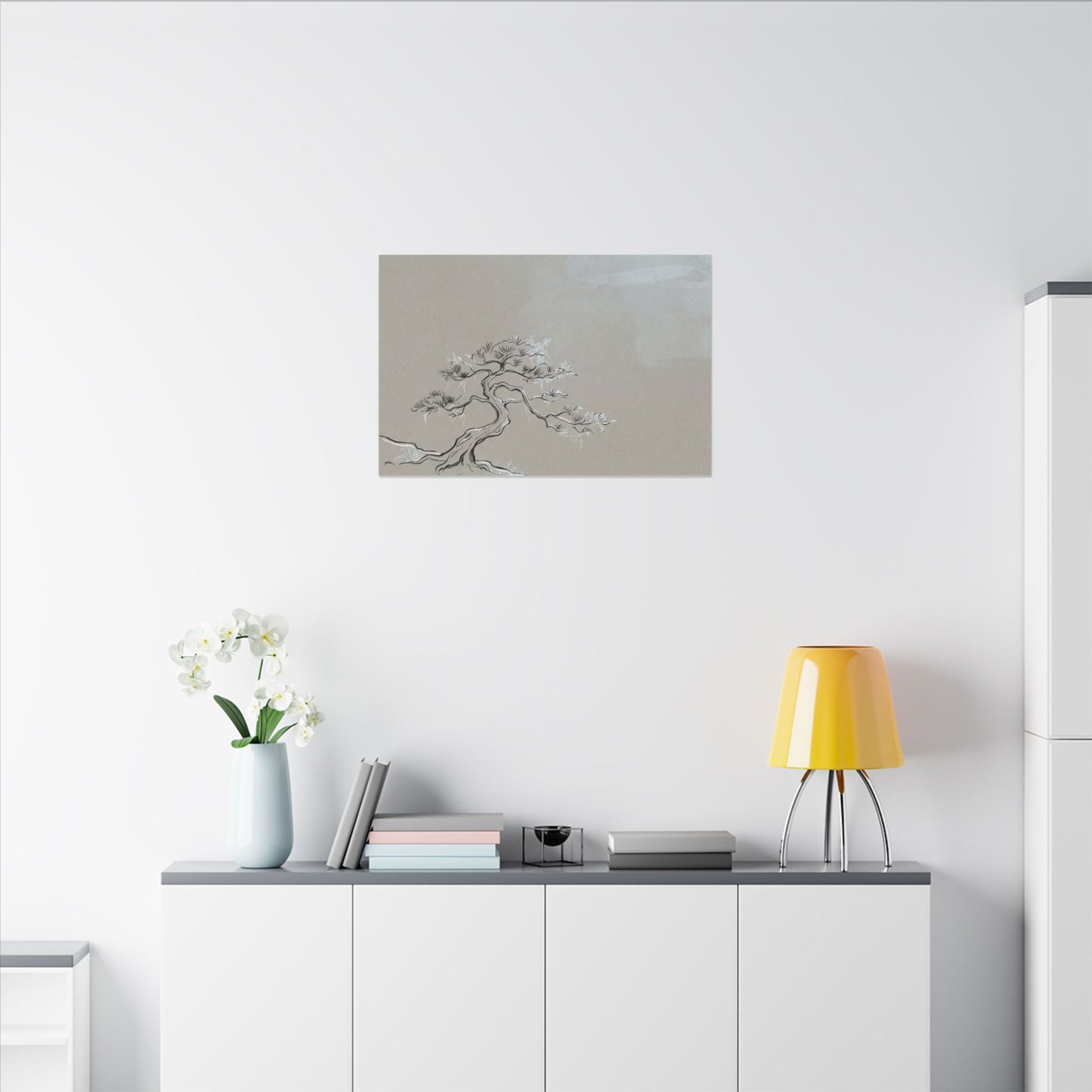 Pine Tree Minimal Line Canvas Art | Warm Japandi Art
