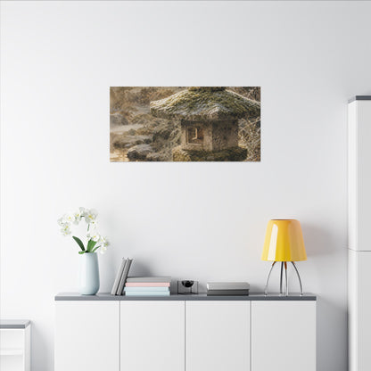 Winter Stone Lantern Watercolor Canvas Art | Earthy Decor