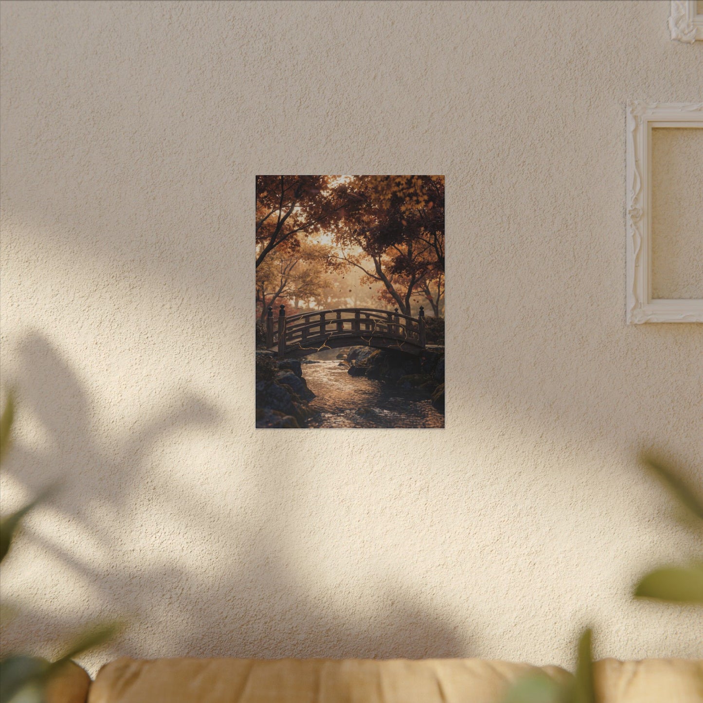 Autumn Wooden Bridge Gold Vein Canvas Art | Resilient Decor