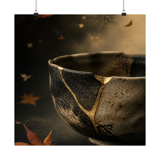 Ma Ceramic Bowl Wall Art Print - Kintsugi Crackle Gold