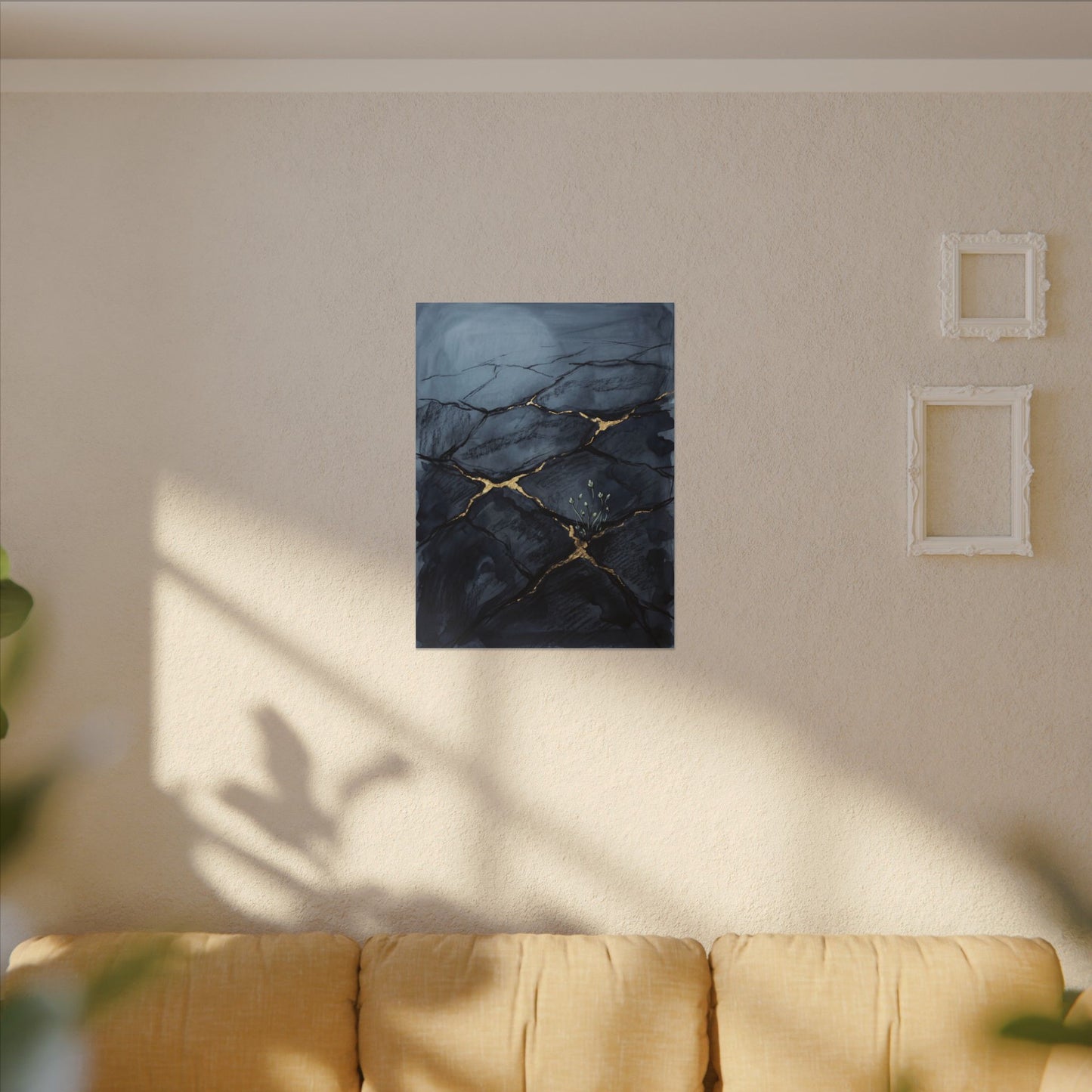 Mono No Aware Cracked Earth Canvas Art - Dark Japandi Charcoal Ink