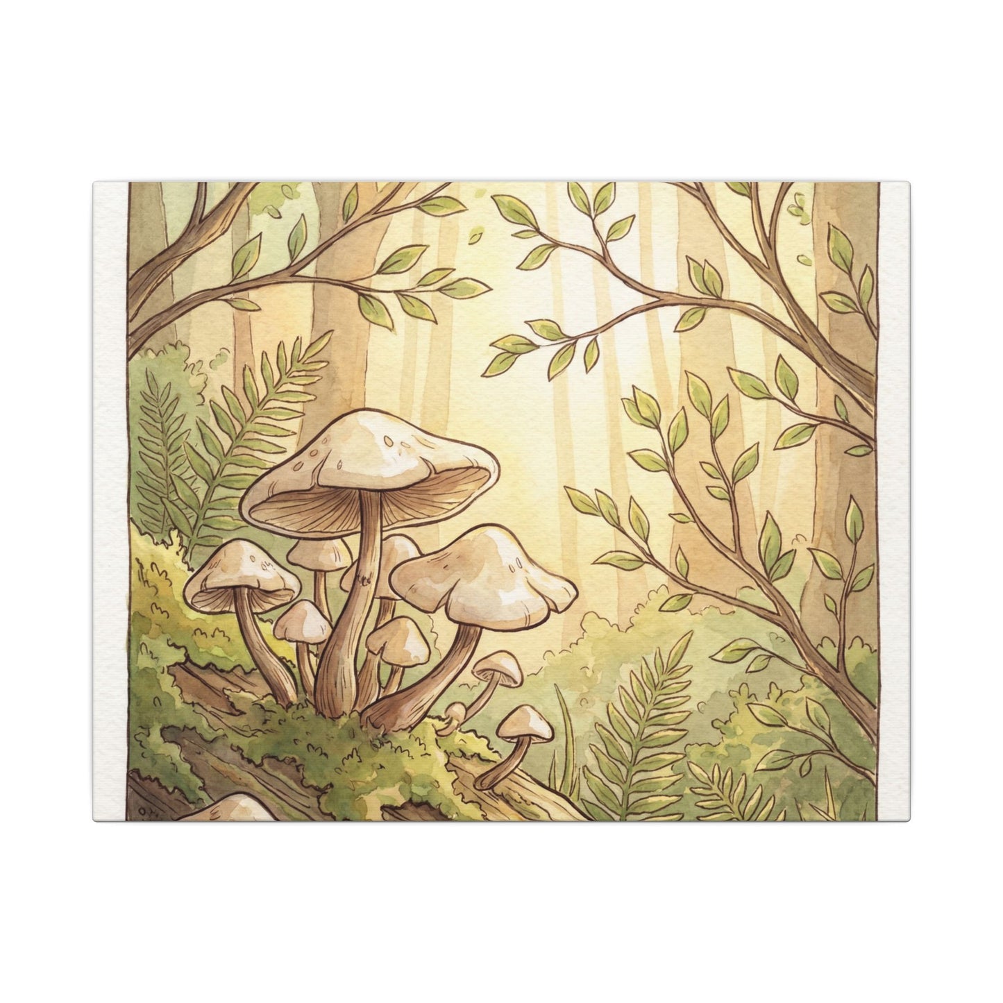 Spring Wild Mushrooms Mushroom Illustration Canvas Art | Cozy Decor Art Print