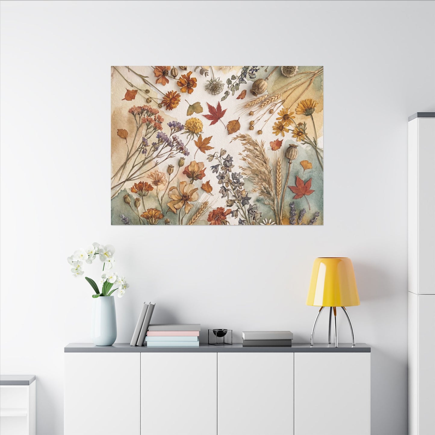 Dried Flowers Canvas Art | Autumn Japandi Watercolor Art