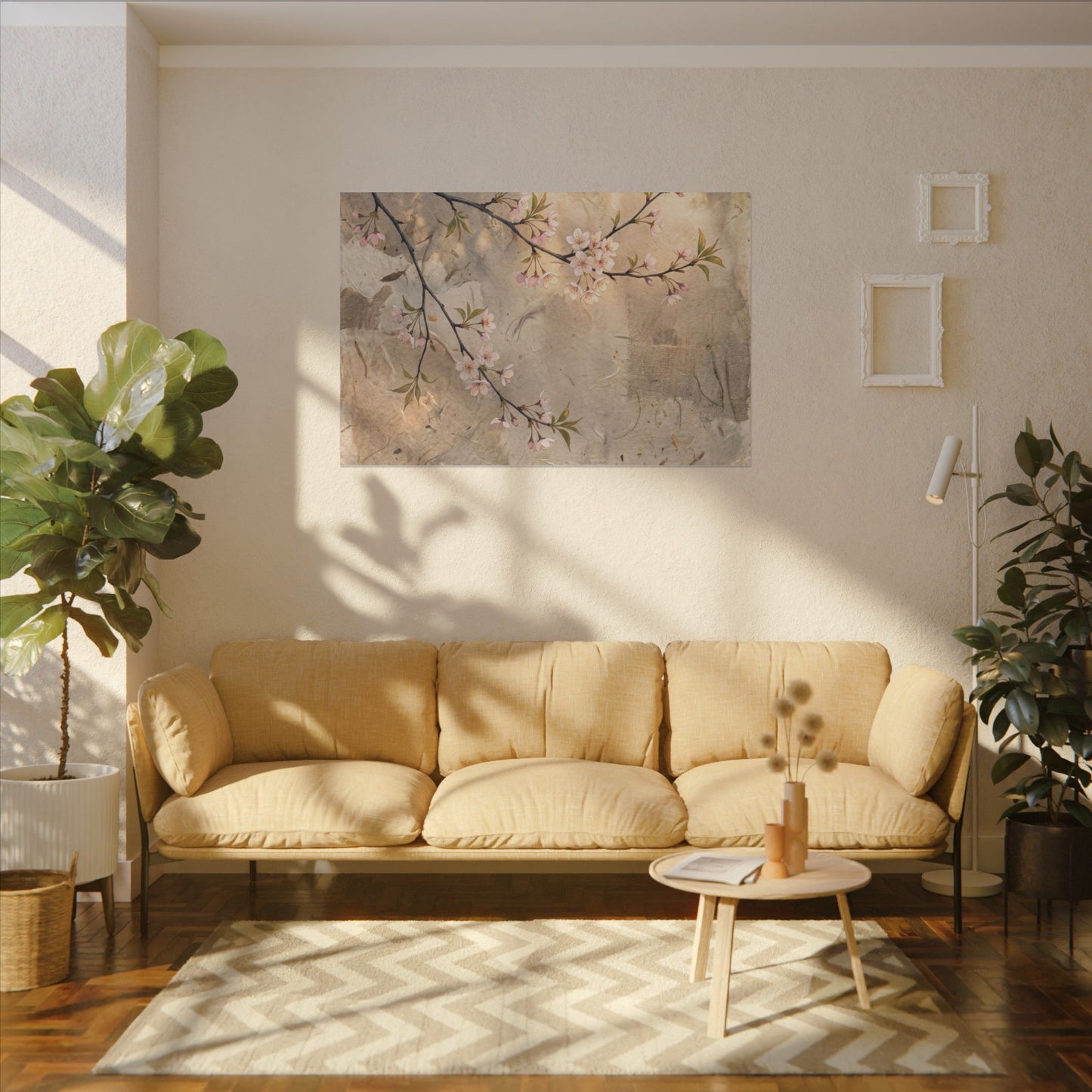 Summer Cherry Blossom Texture Canvas Art | Neutral Decor