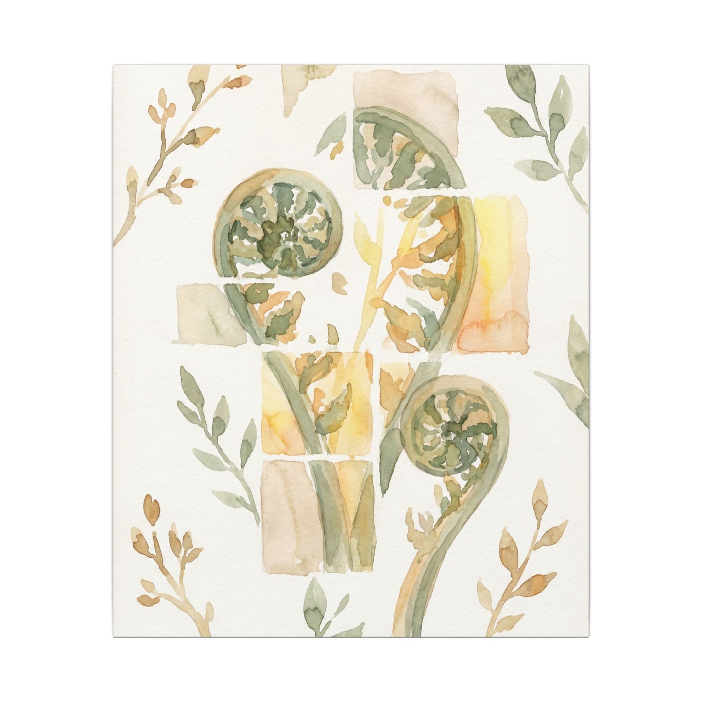 Earthy Fern Unfurling Canvas Art - Watercolor Japandi