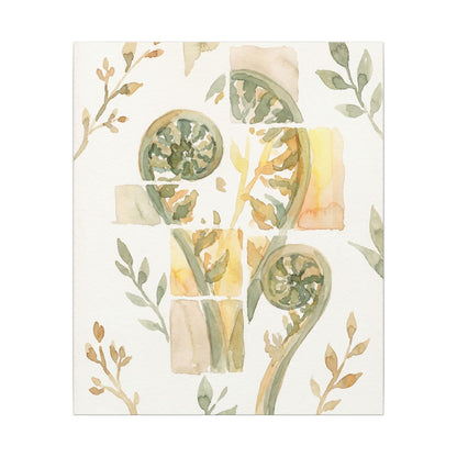 Earthy Fern Unfurling Canvas Art - Watercolor Japandi