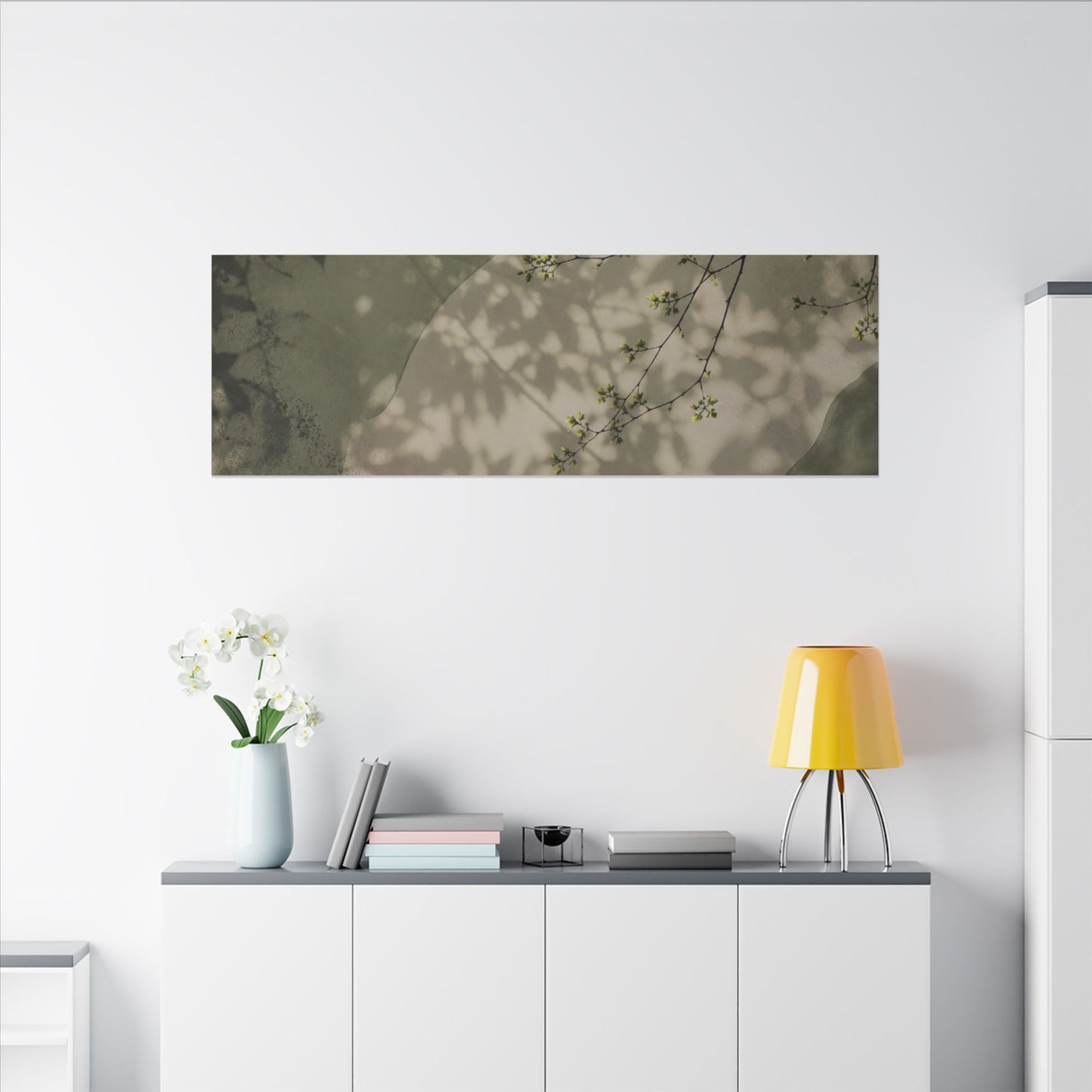 Neutral Shadow Play Canvas Art - Japanese Pattern Japandi