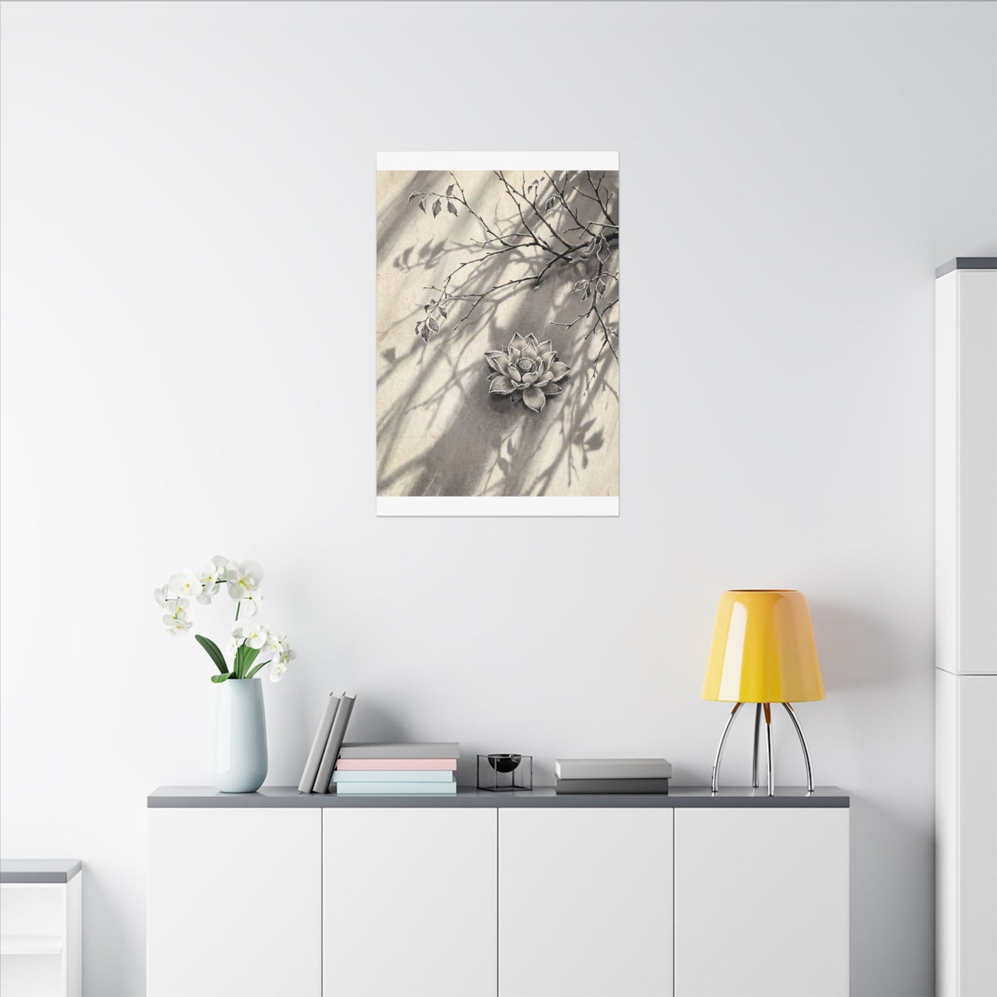 Winter Lotus Flower Sumi E Canvas Art | Contemplative Decor