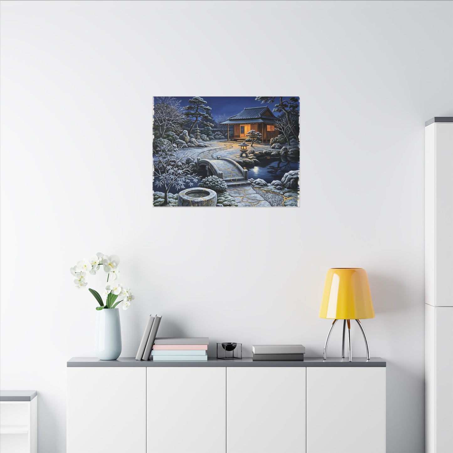 Moonlit Garden Winter Canvas Art | Kintsugi Artful Design