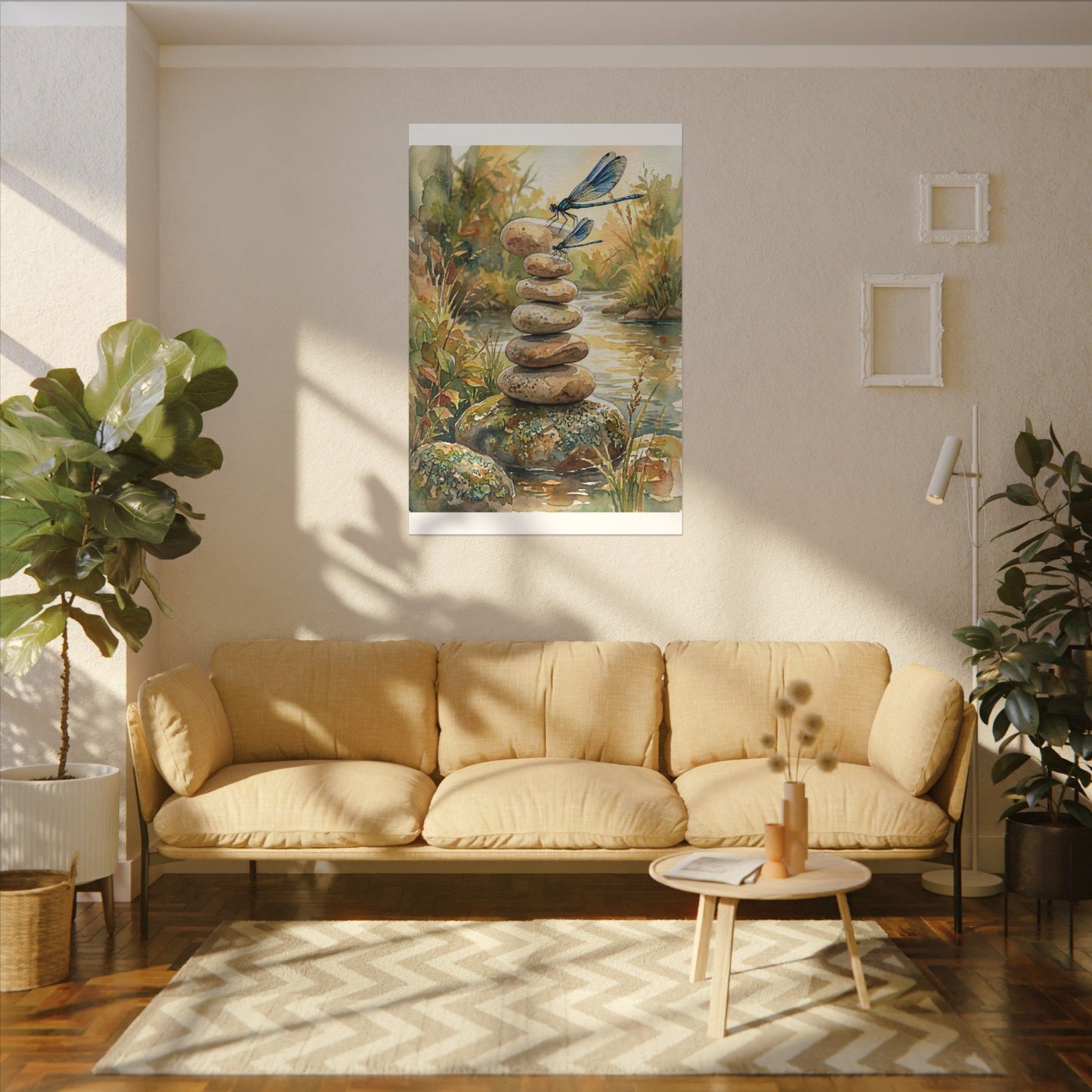 River Stones Summer Canvas Art | Japandi Cozy Design