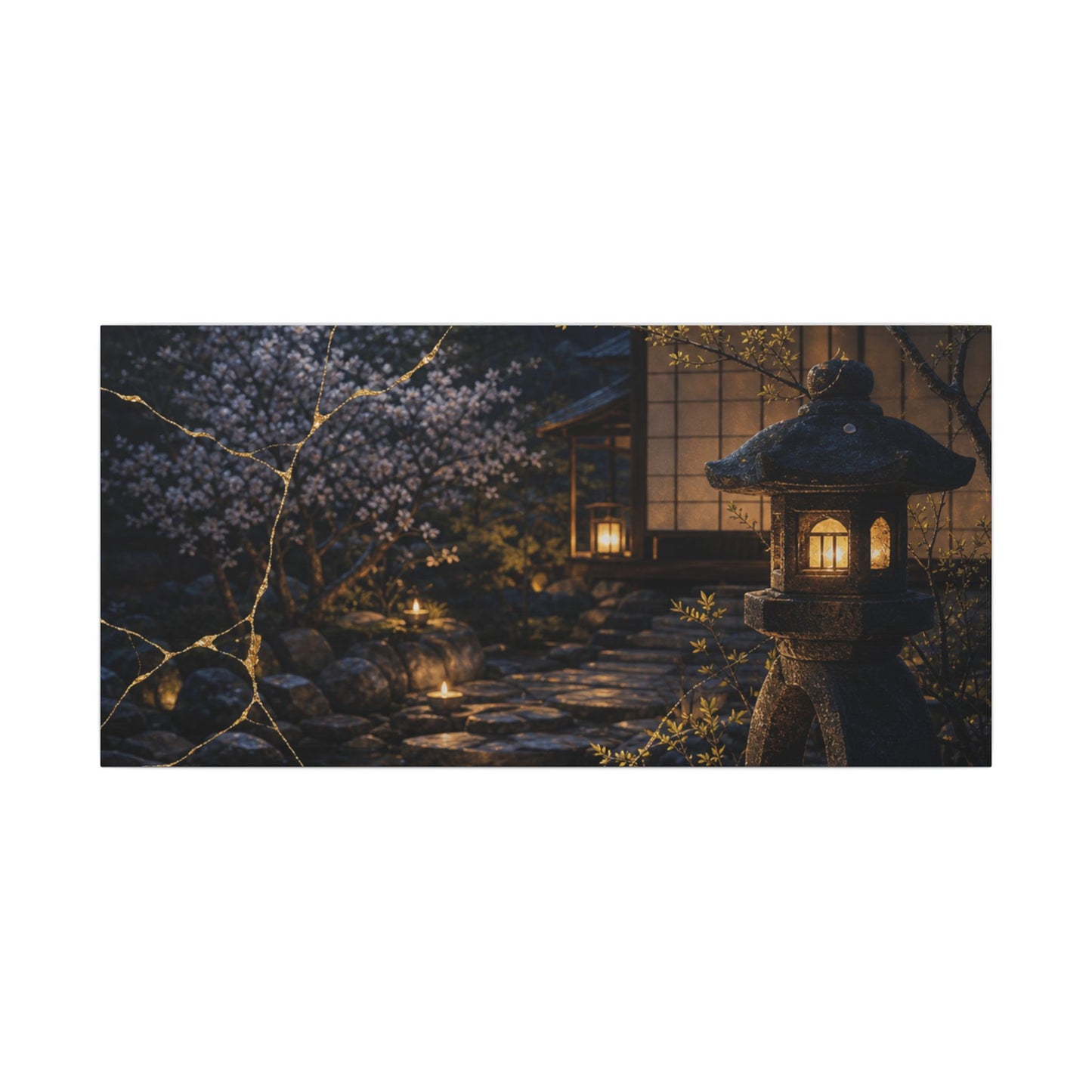 Seijaku Moonlit Garden Canvas Art - Kintsugi Gold Vein