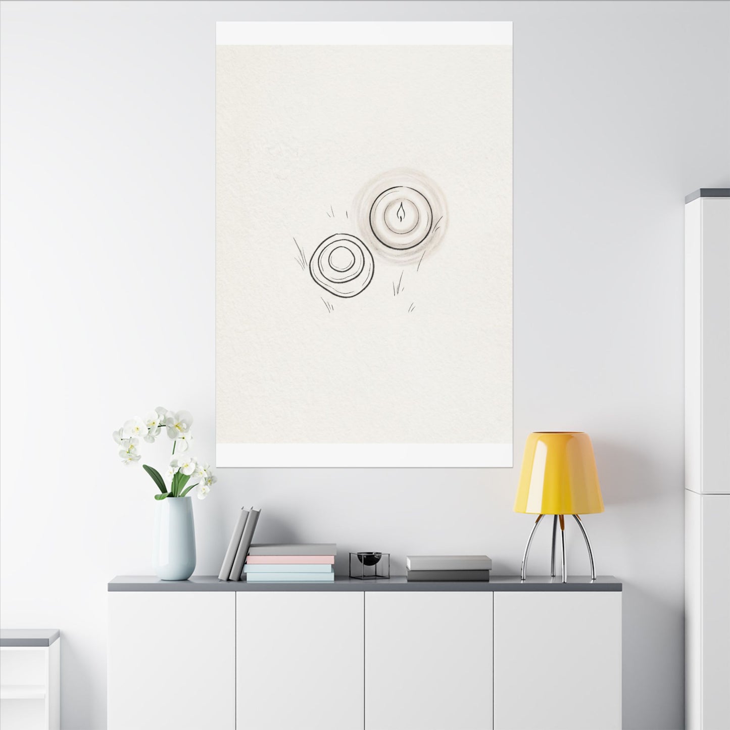 River Stones Canvas Art | Winter Japandi Minimal Line Art