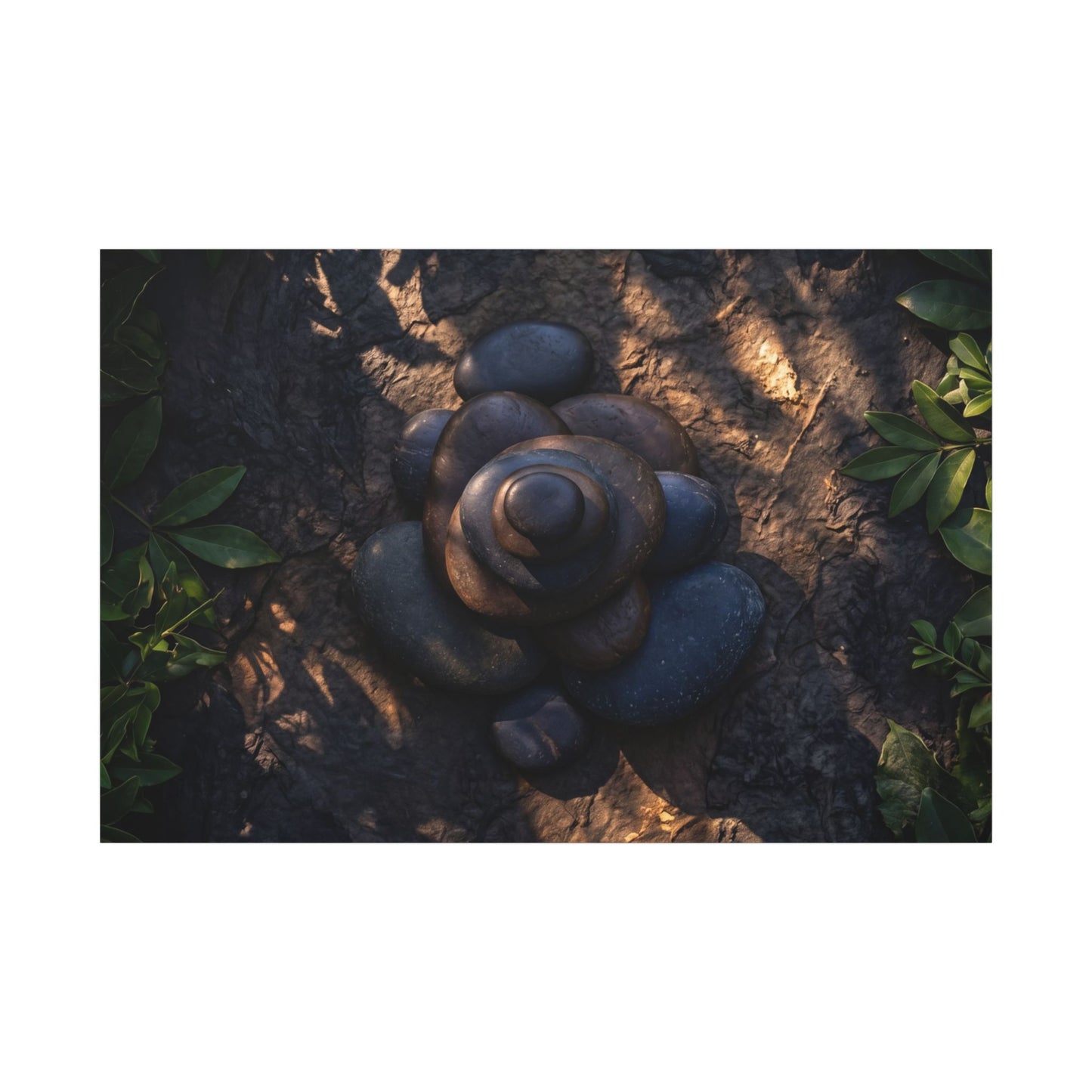 Ma River Stones Canvas Art - Dark Japandi Dark Texture