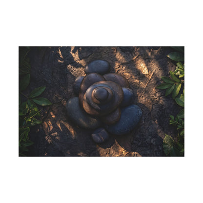 Ma River Stones Canvas Art - Dark Japandi Dark Texture