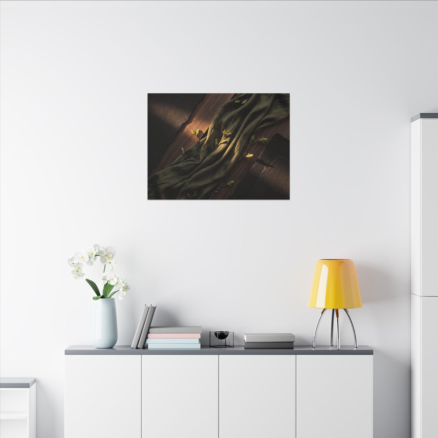 Silk Drape Canvas Art | Spring Dark Japandi Dark Texture Art