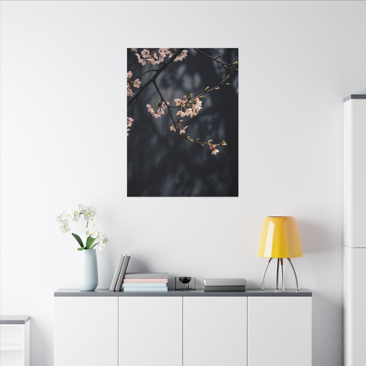 Cherry Blossom Moody Minimal Canvas Art | Bold Dark Japandi Art