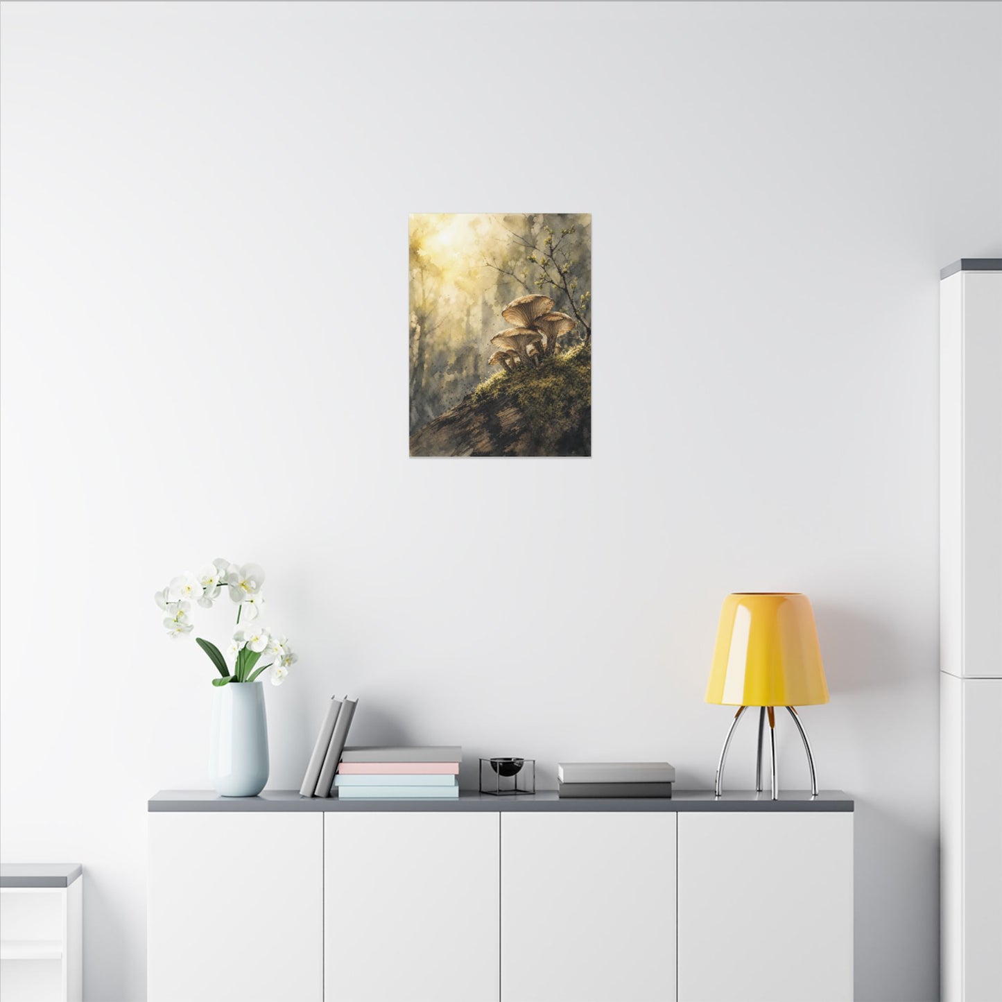 Wild Mushrooms Canvas Art | Spring Japandi Watercolor Art