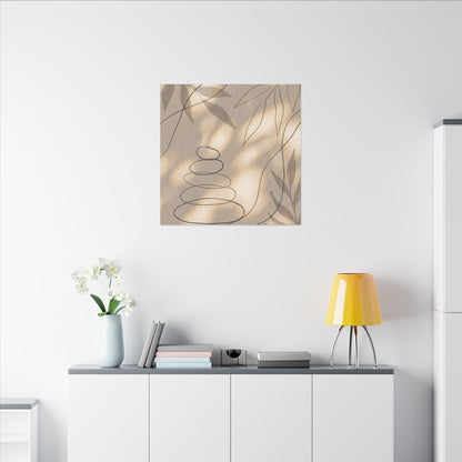 River Stones Minimal Line Canvas Art | Earthy Japandi Art