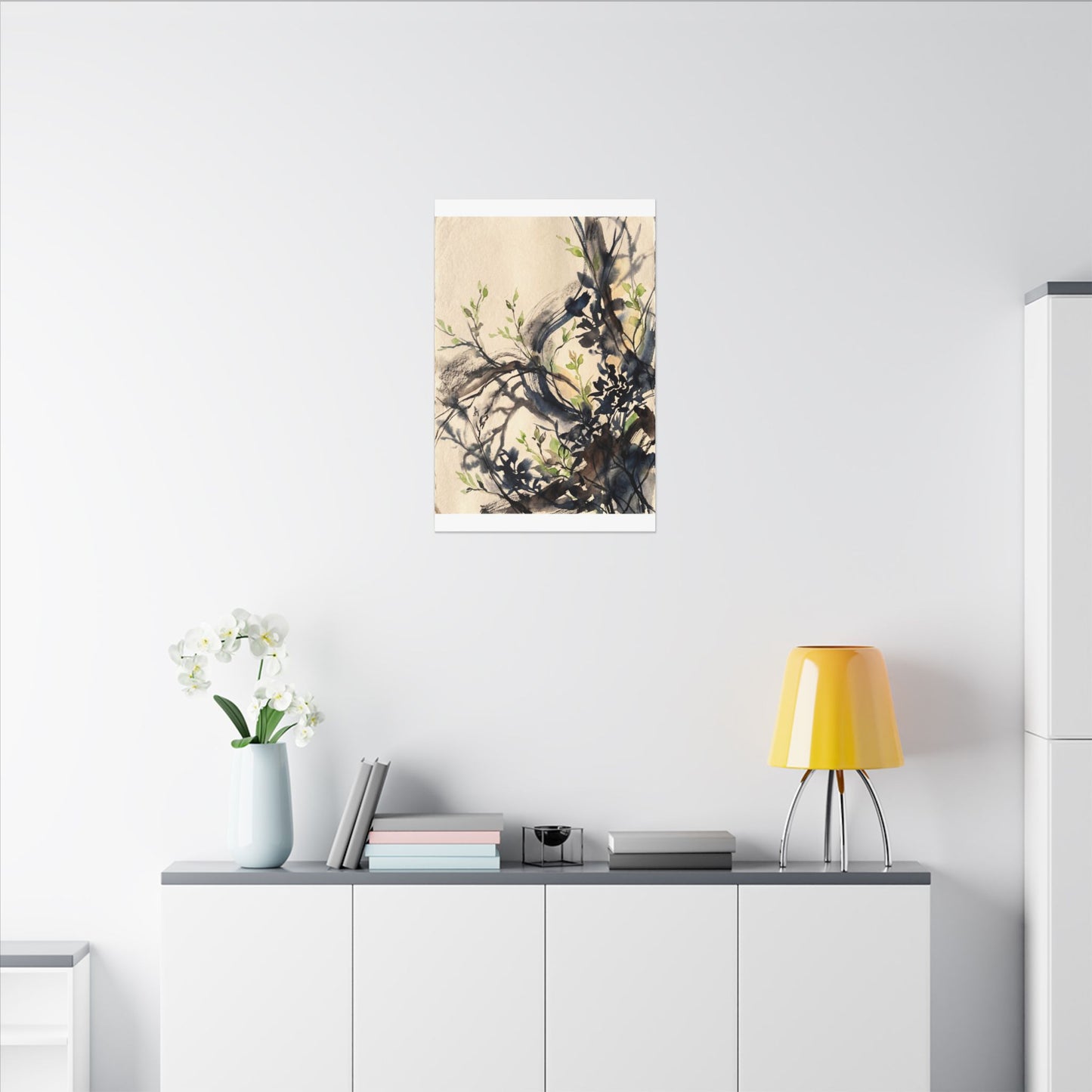 Ma Shadow Play Canvas Art - Dark Japandi Charcoal Ink