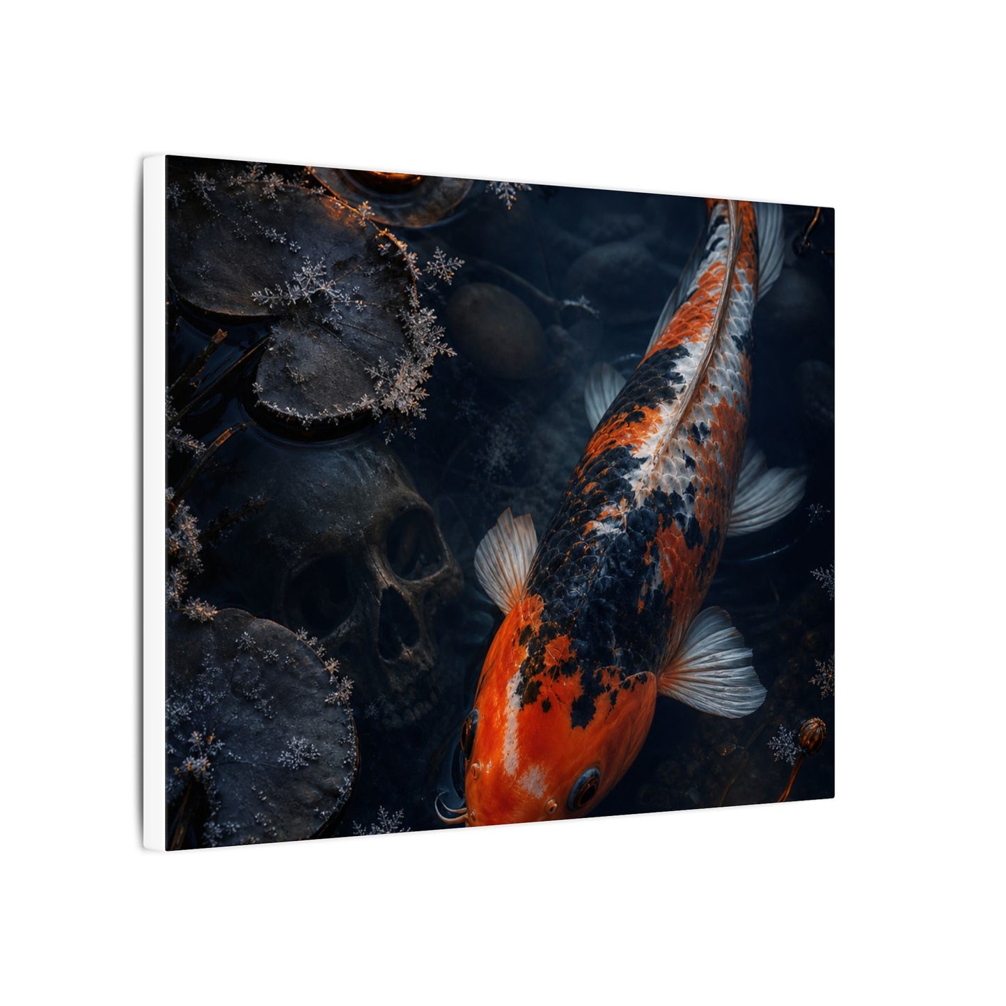Koi Pond Canvas Art | Winter Dark Japandi Shadow Zen Art