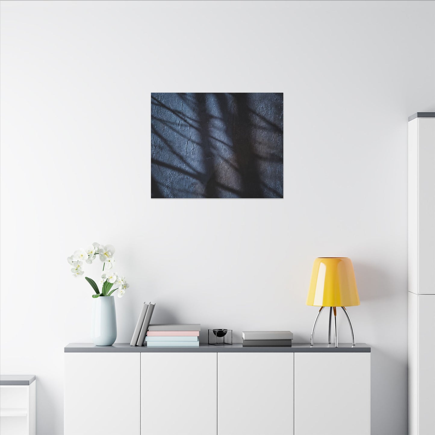 Dark Japandi Shadow Play in Moonlight | Moody Minimal Canvas Art