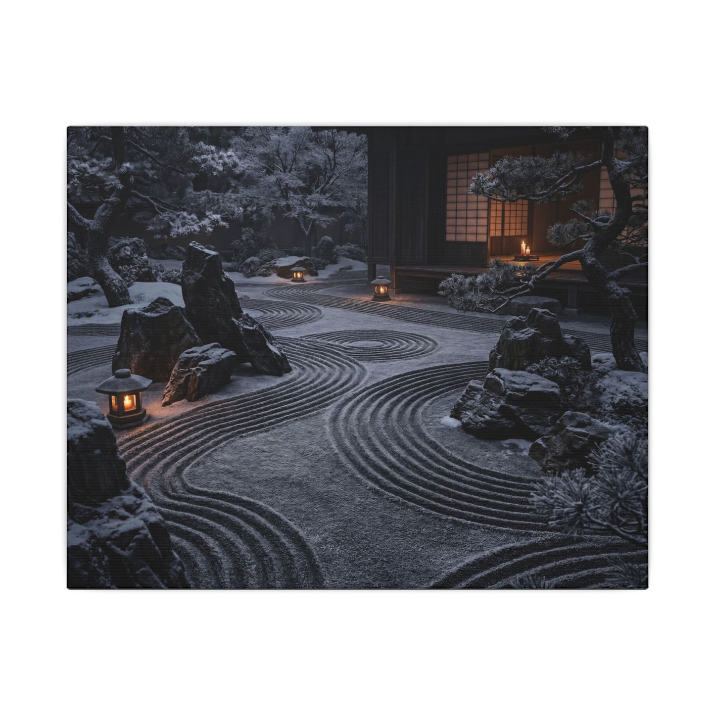 Candlelight Rock Garden Canvas Art - Dark Japandi Fukinsei