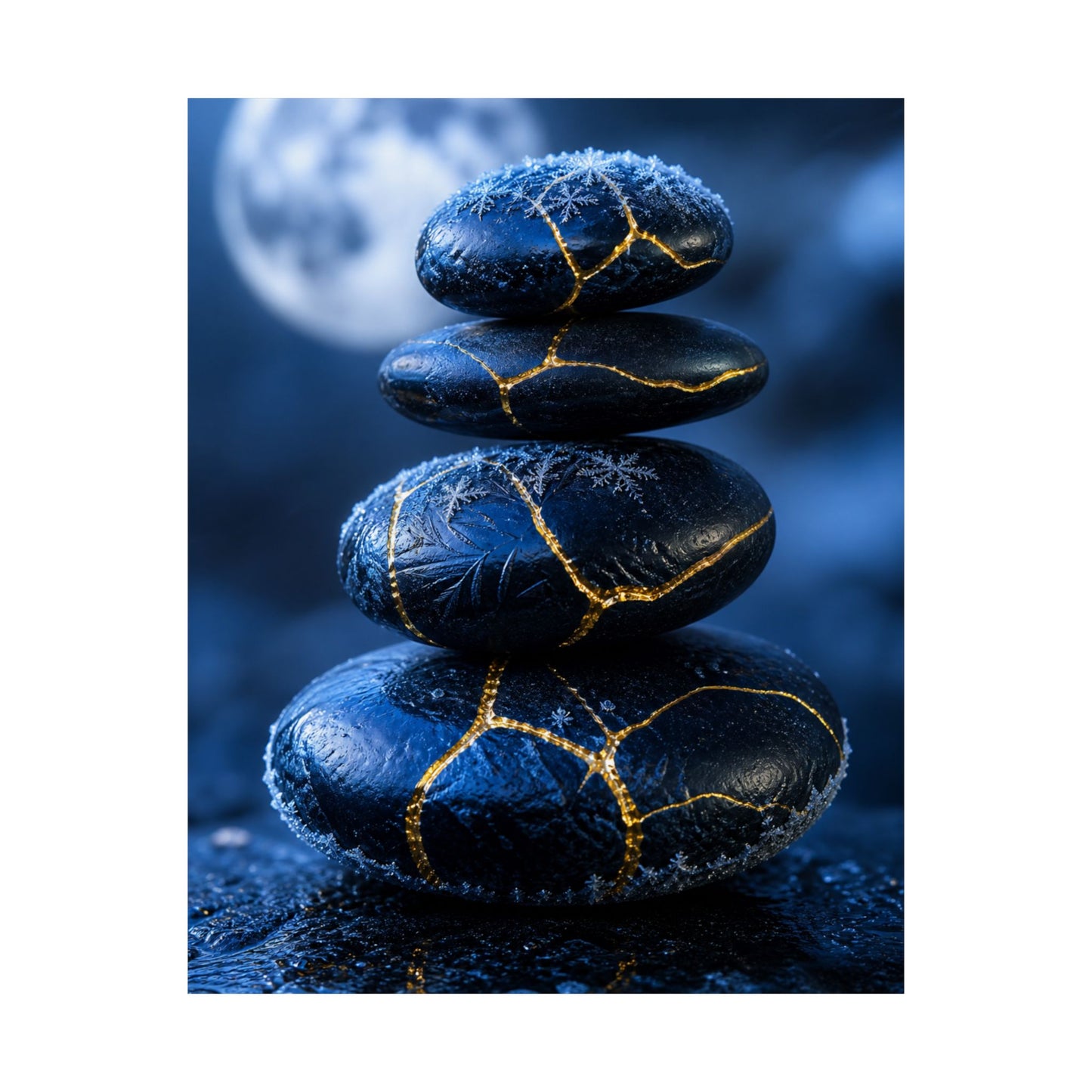 River Stones Gold Repair Wall Art Print | Philosophical Kintsugi Art