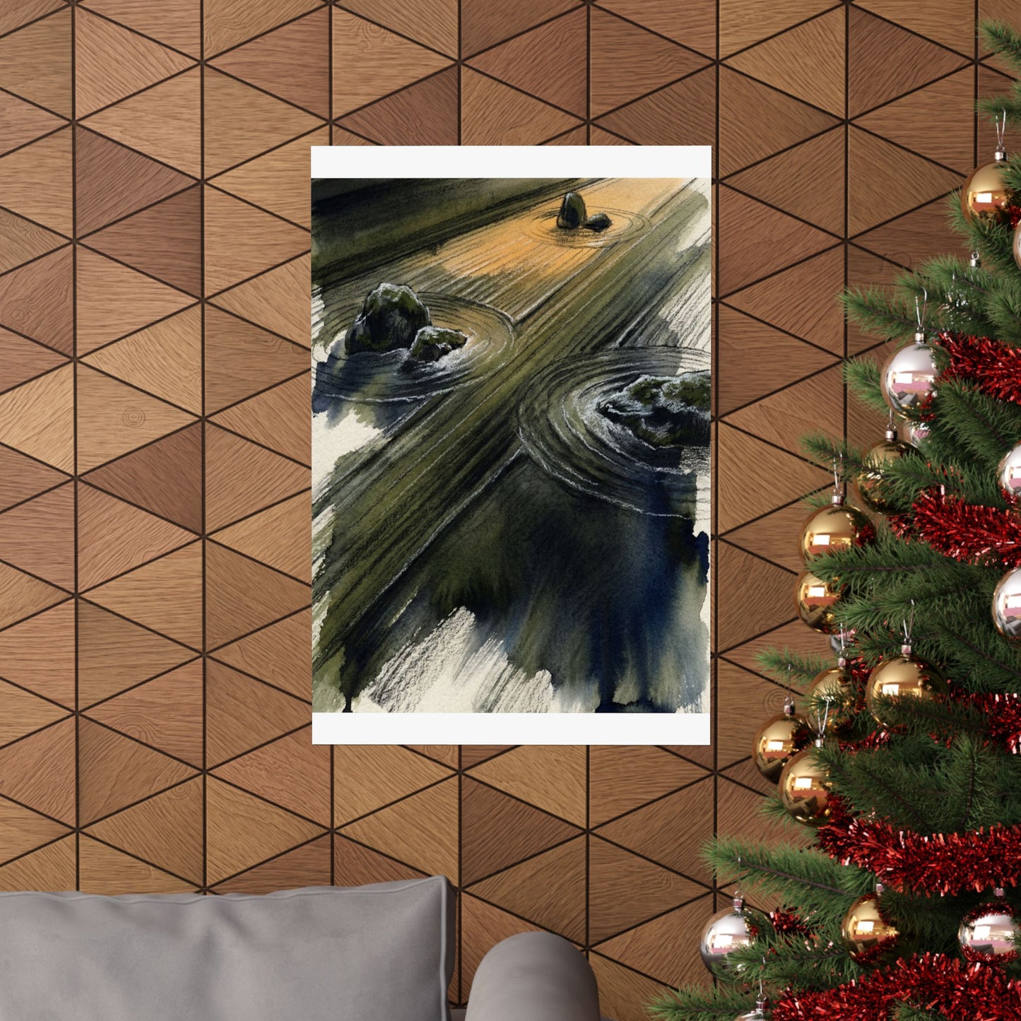Golden Hour Rock Garden Wall Art Print - Dark Japandi Ma