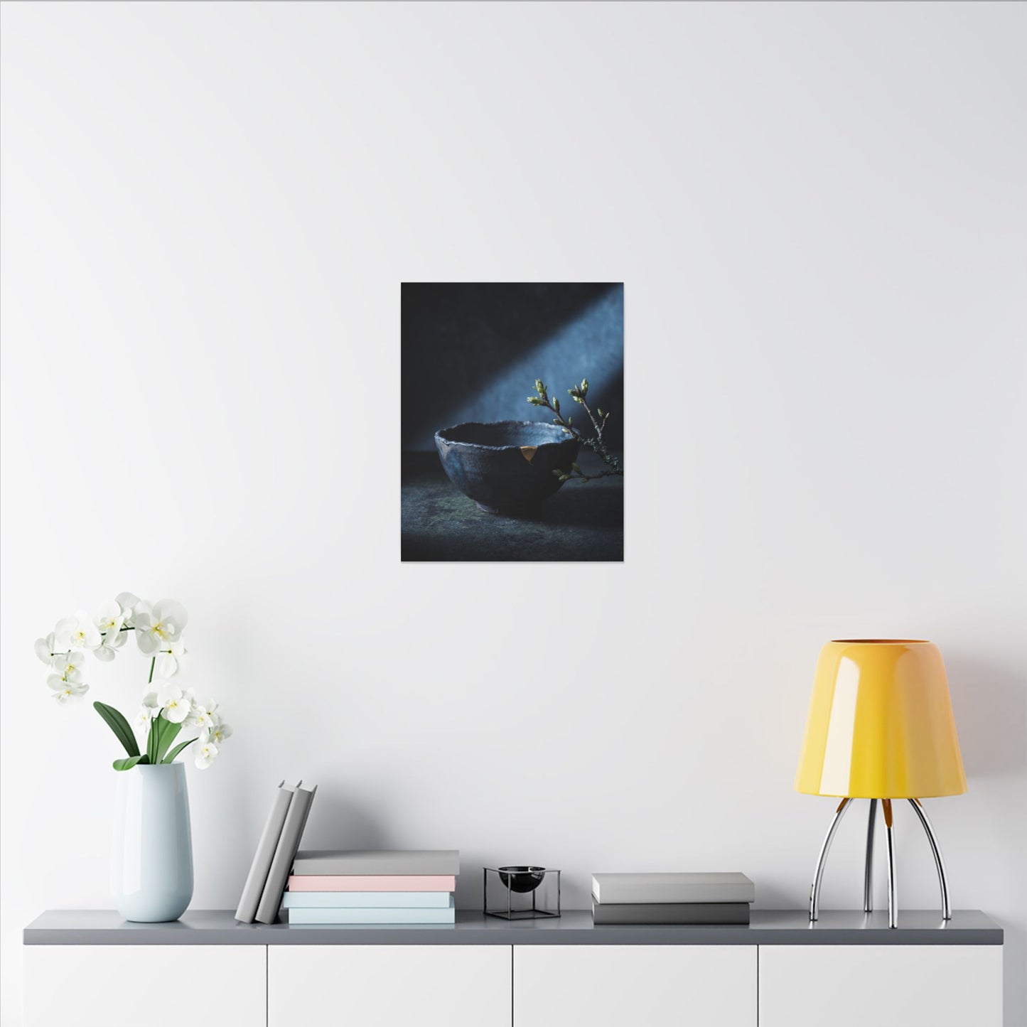Ceramic Bowl Shadow Zen Canvas Art | Sophisticated Dark Japandi Art