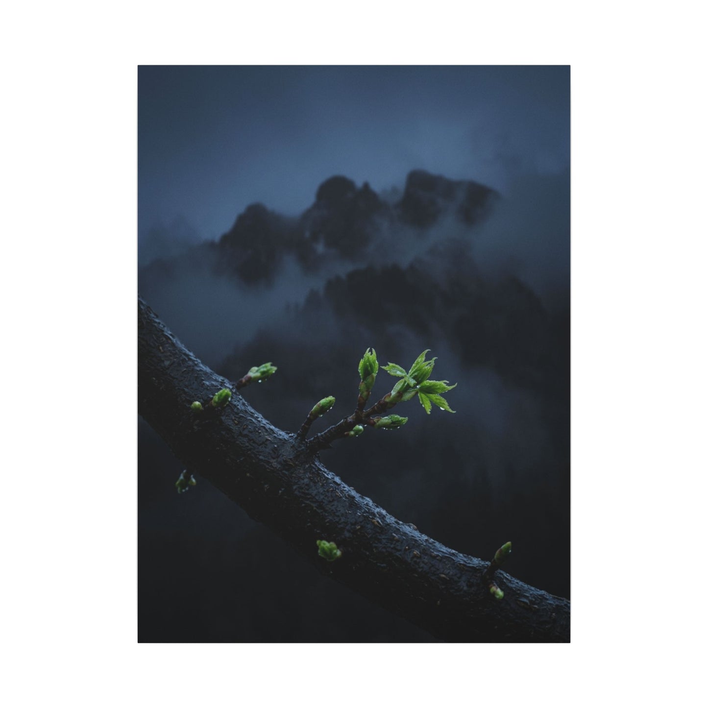 Moonlight Mountain Mist Canvas Art - Dark Japandi Kanso